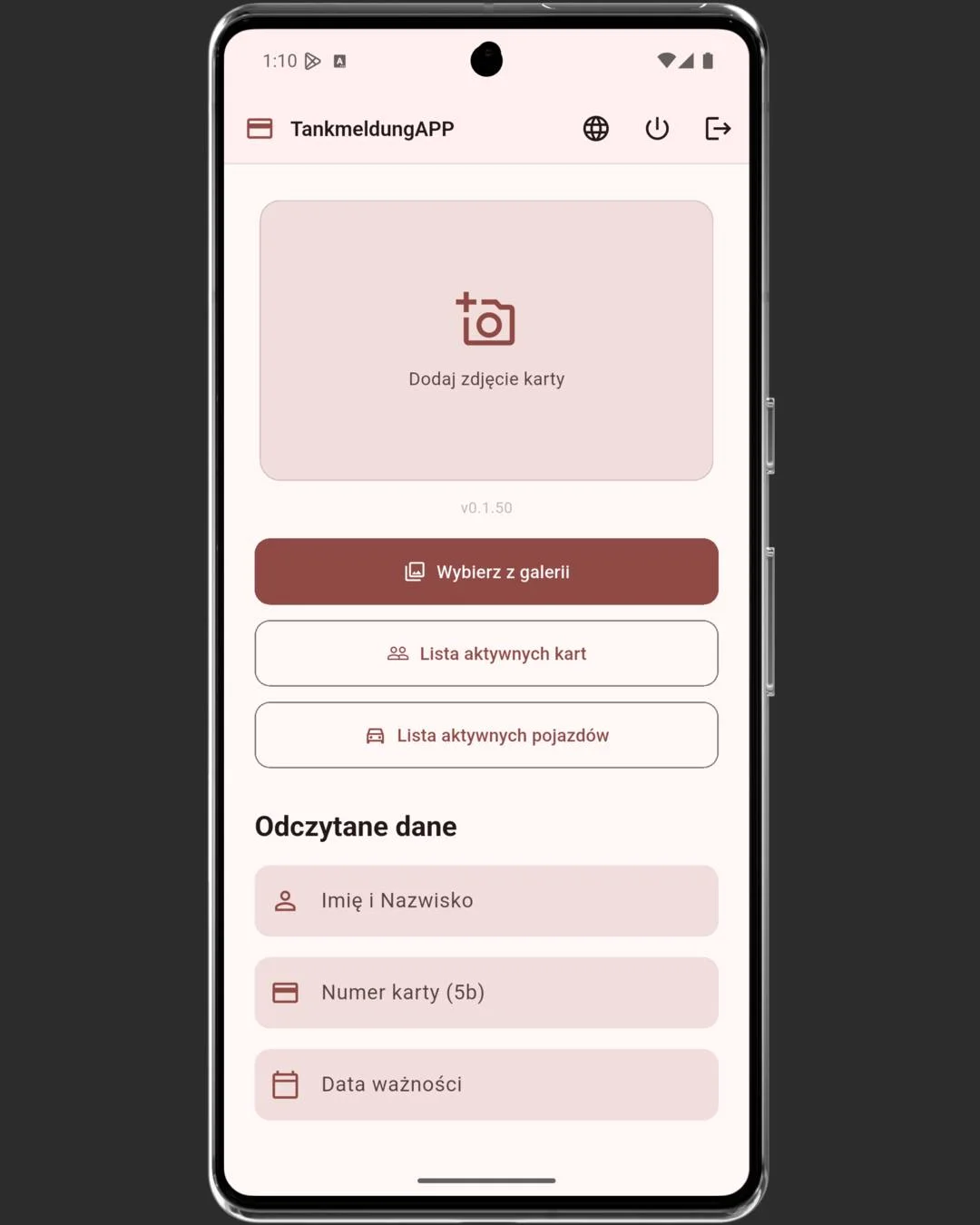 Tankmeldung APP Screenshot
